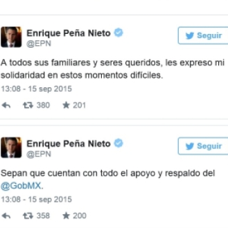 Enrique Peña Nieto manifestó su preocupación a través de su cuenta de Twitter. Fuente: Twitter.